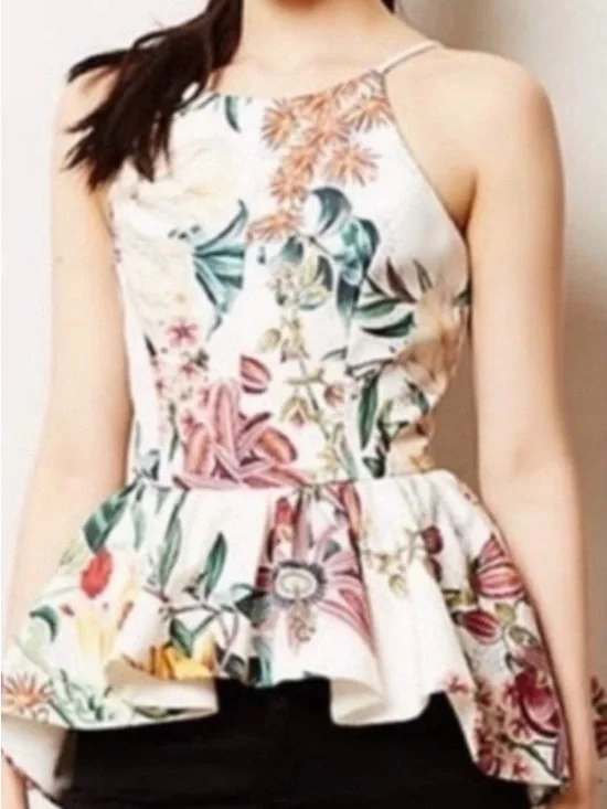 Cameo The Label Dahlia Floral Peplum Top Tropical Print Spaghetti Strap NWT S - Picture 2 of 7